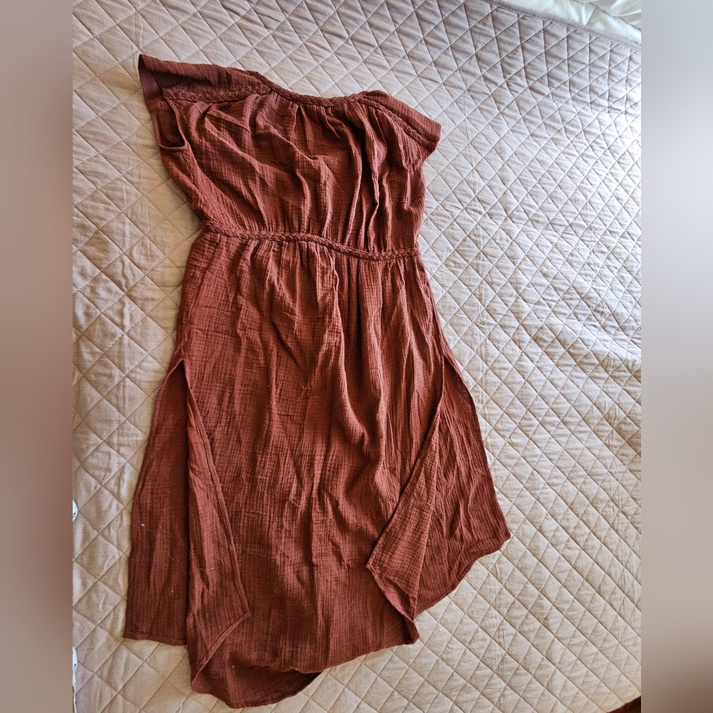 Anthropologie Rust-Brown V-Neck Button Front Tunic Top - Picture 10 of 11